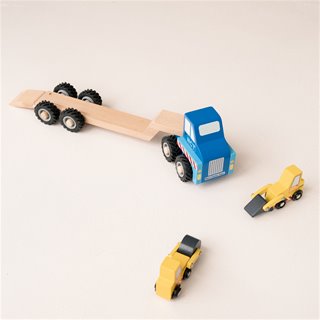 Car transporter with 2 construction vehicles